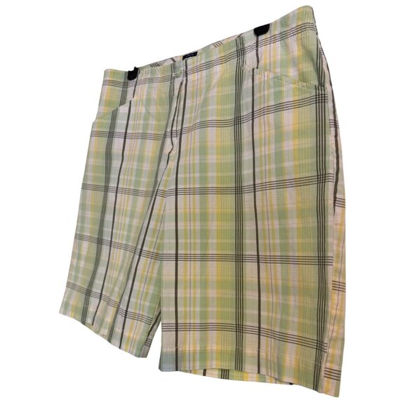 Izod Stretch Plaid Golf Walking Shorts Size 12 Pockets 10" Inseam Green Yellow E - Picture 5 of 6